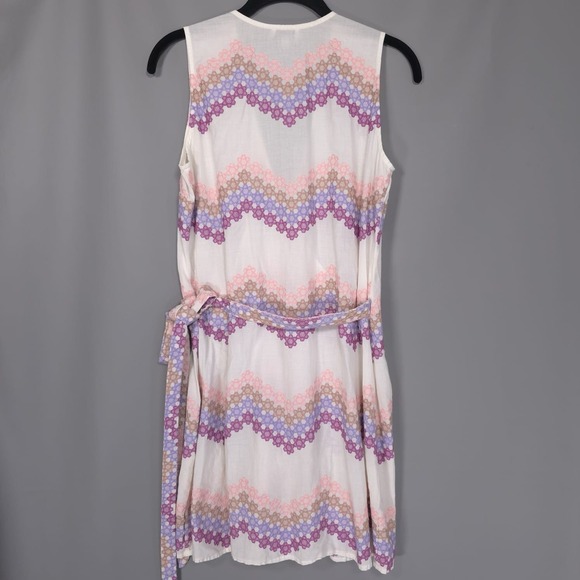 MIGUELINA Ali Wrap Mini Dress Size SMALL Embroidered White Multi Chevron Striped - Picture 7 of 10